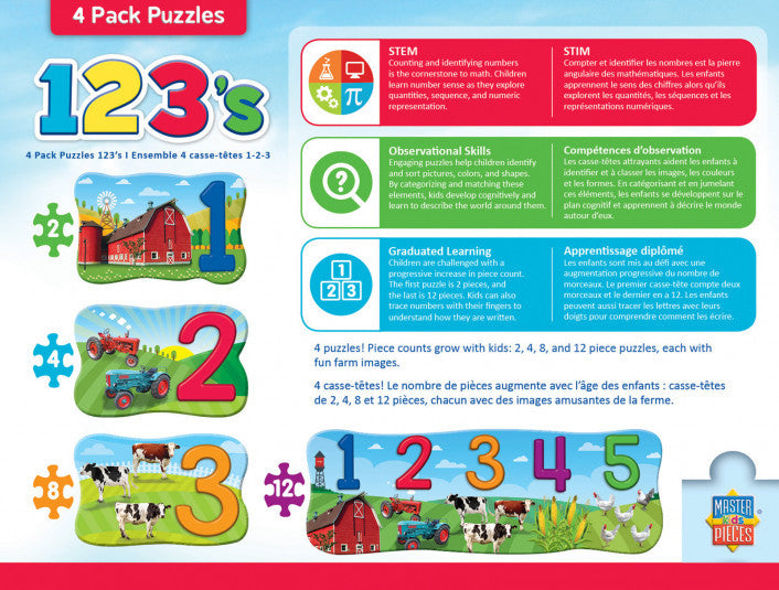 Masterpieces Puzzle Educational 4 Pack 123 on the Farm_Back
